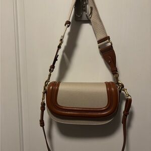 Zara Cream and Brown Crossbody Bag with Adjustable Strap